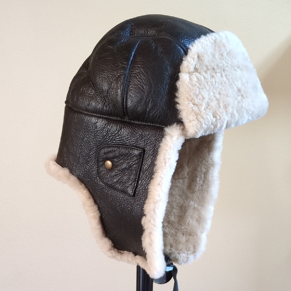 Men's Mad Bomber Dark Brown Sheepskin Leather Aviator Hat